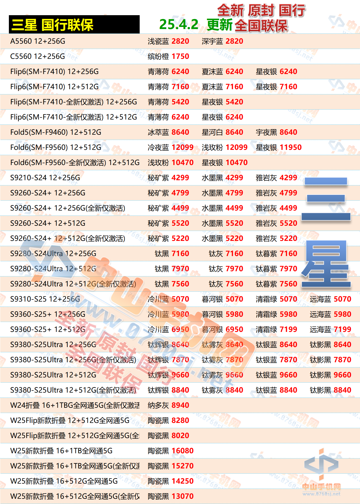 中山手机网三星手机最新报价表