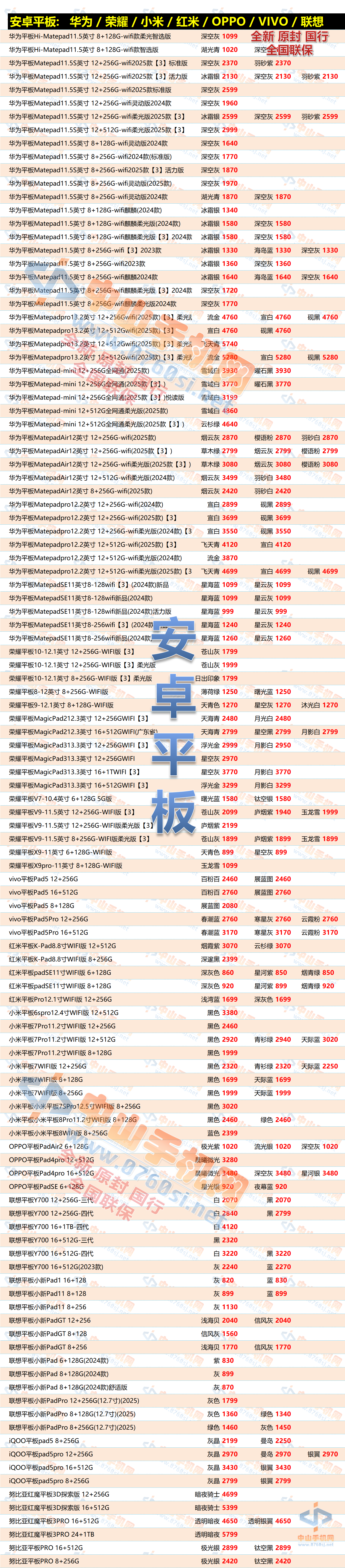 中山手机网安卓平板最新报价表